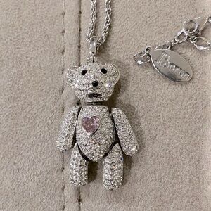 Borun Swarovski Teddy Bear with Pink Heart Necklace